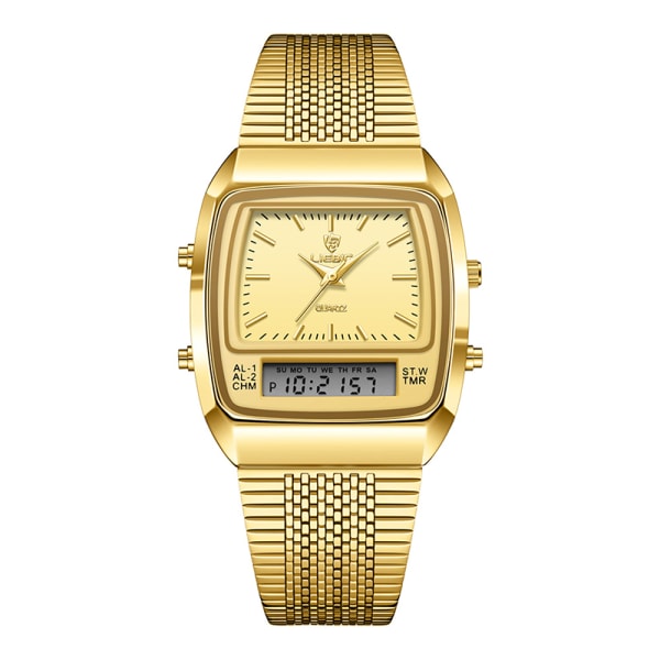 New Fashion Casual Watch Men's Digital Dual Time Week Gold Sport 3bar Waterproof Quartz Wristwatch Clock relogio masculino L1030