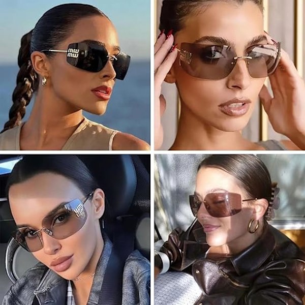 Futuriset Rimless Y2K Aurinkolasit Naisille Miehille Trendikäs Käärivä Kehys