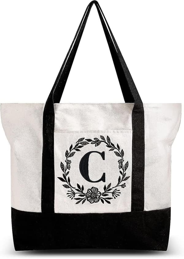 Initial Tote med innerficka och framficka Canvas Strandväska 12 oz