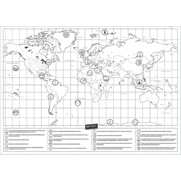 Raaputuskartta / Scratch Map / Maailmankartta - 42 x 30 cm Black Svart