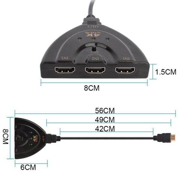 CQBB HDMI-switch 4K, VILCOME 3-portars HDMI-switch 3x1 HDMI-splitter