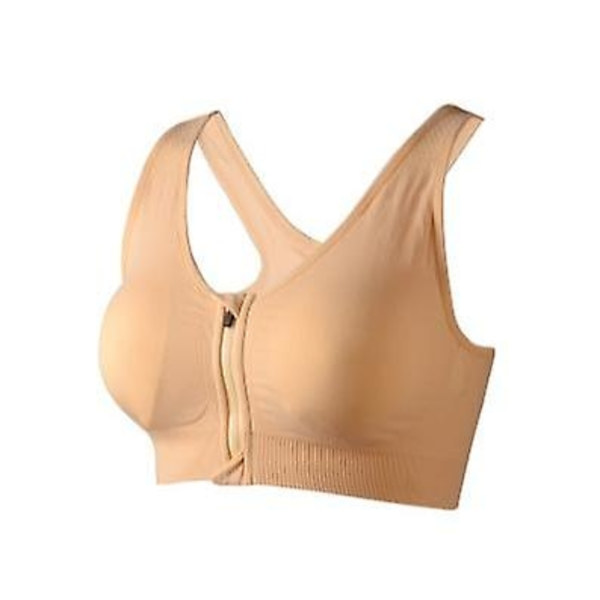 Sport-BH för kvinnor med dragkedja framtill, trådlös BH efter operation, aktiv yoga-sport-BH - perfekt hud Leather XL
