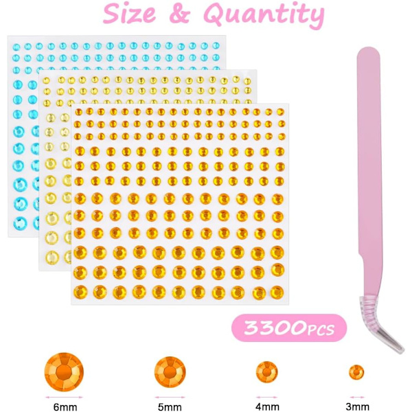 Rhinestone Stickers Selvklæbende 3300 Stk Sten 20 Ark Juveler Krystal Rhinestone Stickers 2/3/4/5/6mm 20 sheets