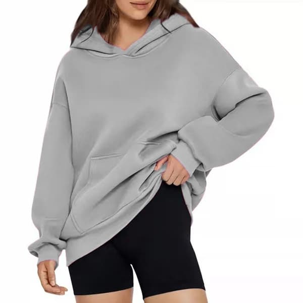 Afslappede løse hættetrøjer til kvinder ensfarvet langærmet oversized sweatshirt Lysegrå{BT} Light gray XXL