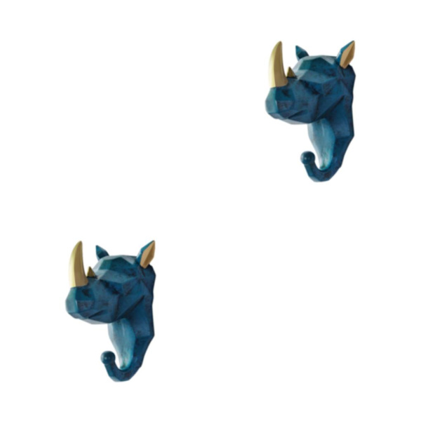 1/2/3/5 Vahva ja kestävä eläinpään avaimenkoukku yksinkertaiseen retro-siniseen (sarvikuono) Retro blue (rhino) 2 Set