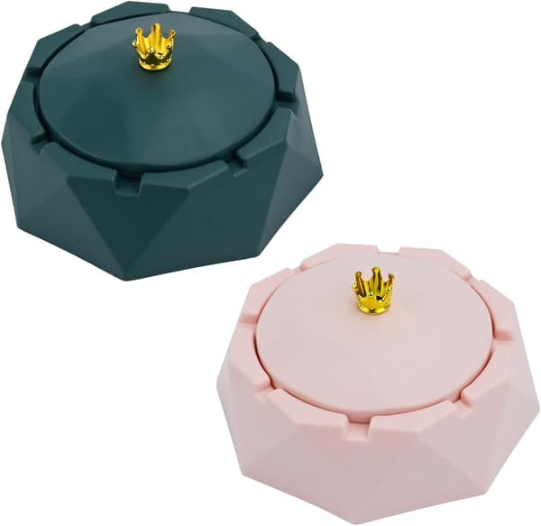 Grön och rosa askkopp med lock, 2-pack för användning inomhus och utomhus