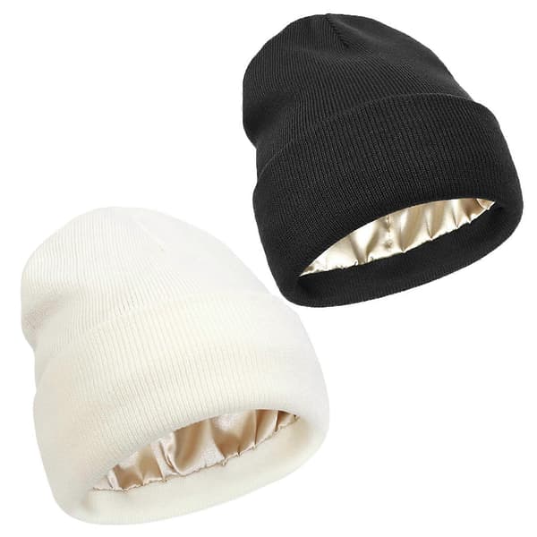 Unisex Satinfodrad Antistatisk Mössa Hatt För Kvinnor Vinter Silkesfoder Slouchy Varm Uppvikt Skullies Utomhusmössa grey