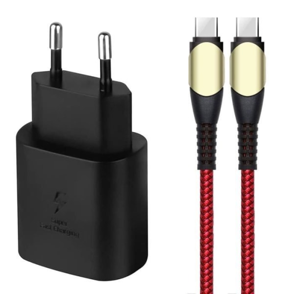25W Hurtiglader + 60W USB-C-kabel Rød Nylon 1M for Samsung Galaxy A34 A33 A32 4G-5G A54 A53 A52 4G-5G A52s