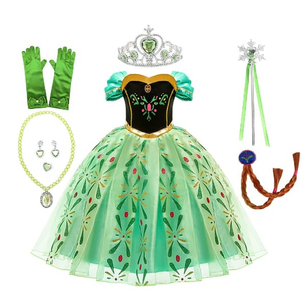 Anna prinsessekjole + tiara/flette/tryllestav - Perfekt 130 cl