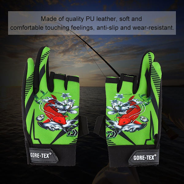 Fiskehandsker med tre fingre, skridsikre fiskefingerhandsker, fiskegrej med skæredesign (grøn)[qb]