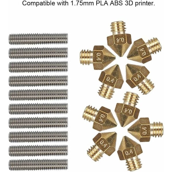 Rubberskin Kits 3D-printertilbehør Varmeblok + 10 stk. 0,4 mm 3D-printerdyse + Slangeslange til MK8, Anet A8, Alunar M508, CR7, V2