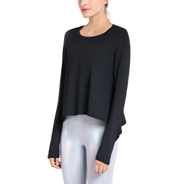 Kvinnors Yoga Långärmad Topp Träning Snabbtorkande Black, M