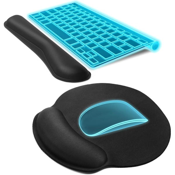 Ergonomisk musematte med håndleddstøtte, komfortabel tastaturhåndleddstøtte, minneskum tastaturhåndleddstøtte, musematte sett, svart