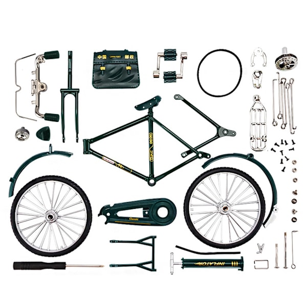 Retro cykelmodel kit, miniature metal ornament til kunstsamling, legetøj til børn - Perfet Green (DIY)