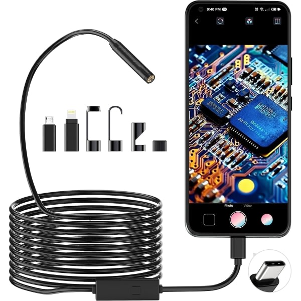 1920P HD Snake Inspection Endoscope, Type C Endoscope, Scope Camera with 8 LED Lights for Android and iOS Smartphone, iPhone, iPad, Samsung