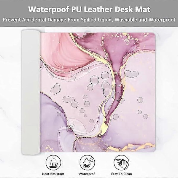 Skrivbordsmatta, AiPsekocy PU-läder dubbelsidig skrivbordsmatta, 80 x 30 x 0,2 cm skrivbordsmatta, vattentät musmatta - Rosa marmor 80*30*0.2cm