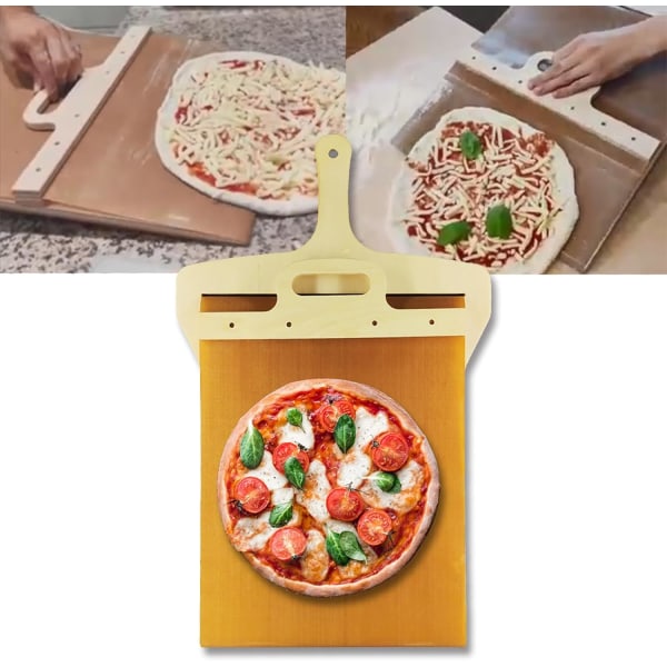 Skyvepizza-skall - Pala Pizza Scorrevole, pizzaskallet som overfører pizza perfekt, pizzapadle med håndtak, pizzaspatelpadle A