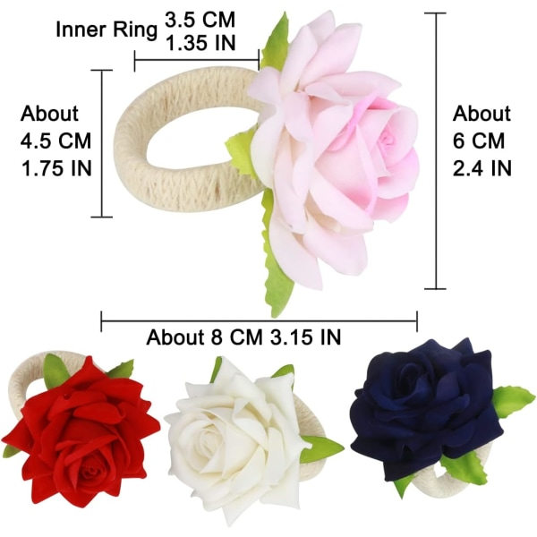 12 runde servettblomster (røde) Hvite bryllupsserviettringer, F