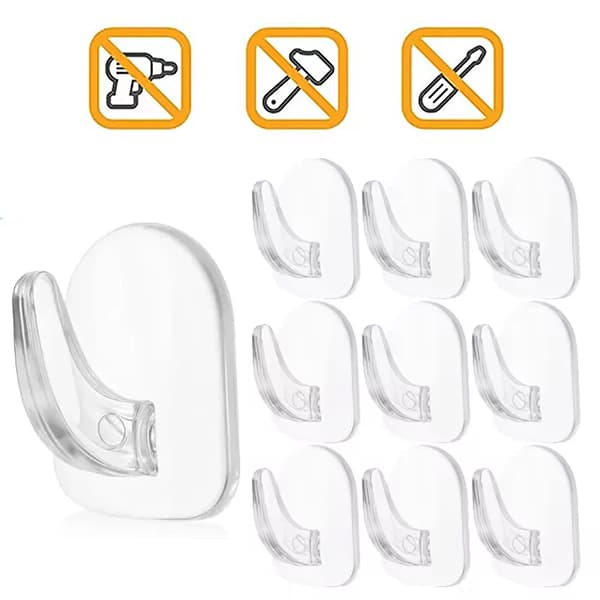 Läpinäkyvät minipienet koukut Kotitalouskäyttöön tarkoitetut kantavat liimakoukut ilman porausta Keittiön vedenpitävä koukku Monitoimikoukku 10Pcs