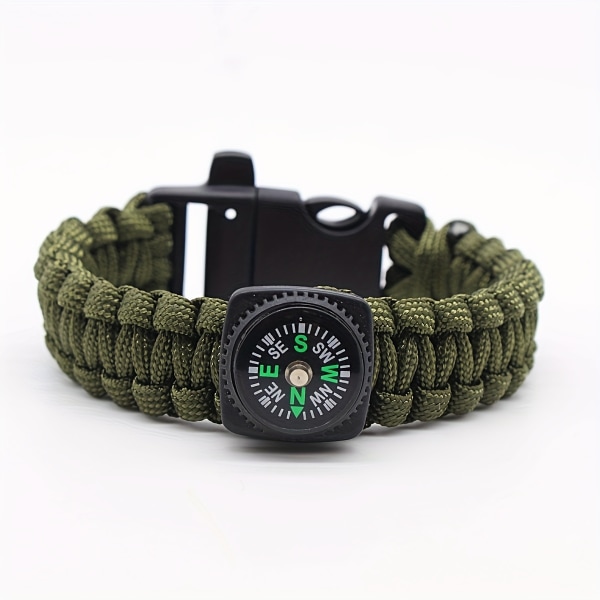 1st Paracord-armband med visselpipa och kompass, Outdoor Survival Seven Core Multi Green