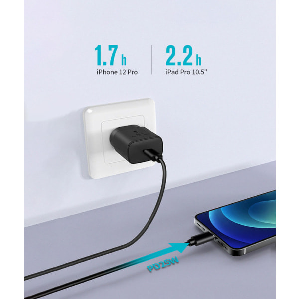Lader for Samsung - Hurtiglader 25W USB-C - Adapter+Kabel 2m Svart 1-pakning Samsung