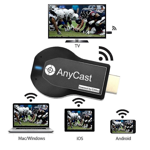 Trådløs HDMI-skjermmottaker, Miracast Airplay Dongle-adapter, skjermspeiling fra telefon/nettbrett til TV/projektor