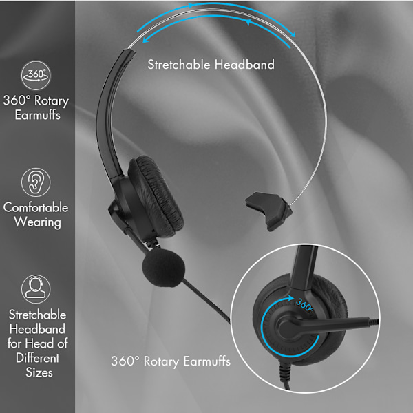 Brusreducerande Callcenter-headset Bekvämt Bärbart Telefonheadset - Crystal Contact