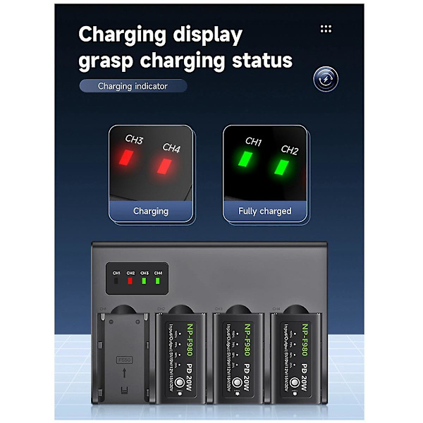 NP F960 NPF970 NP-F970 4-kanavainen digitaalinen kameran akun laturi LCD-näytöllä NP-F550 F750 F950 (EU-pistoke) (musta)