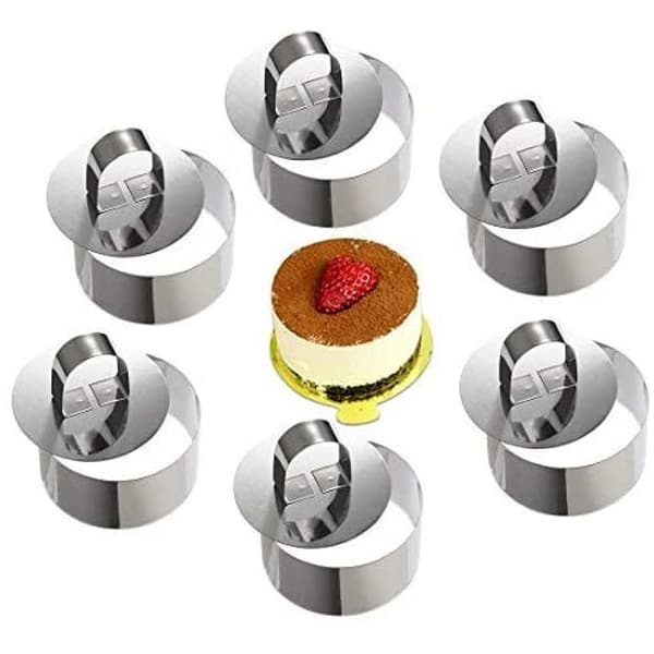 Mångsidiga formringar i rostfritt stål, rund ringform med lätthanterlig press för perfekt matlagning, diameter 8 cm; Höjd: 4 cm, silver, ugn & BT