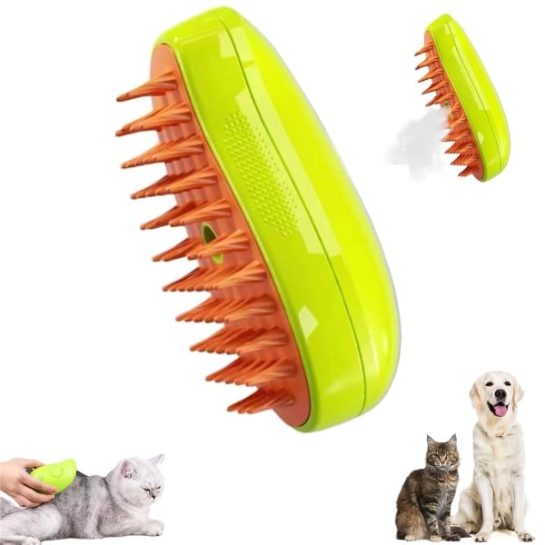 Steamy Cat Brush - 3-in-1 Self-Cleaning Massage Brush - Rechargeable Silicone Pet Hair Removal Brush (Green)