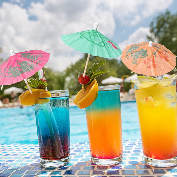 [200 st] Cocktail Drink Paraply Picks Tandpetare - Färgglada papperstandpetare Cocktail Paraply för Luau Parasoll Hawaiian Tiki Party Dekorationer