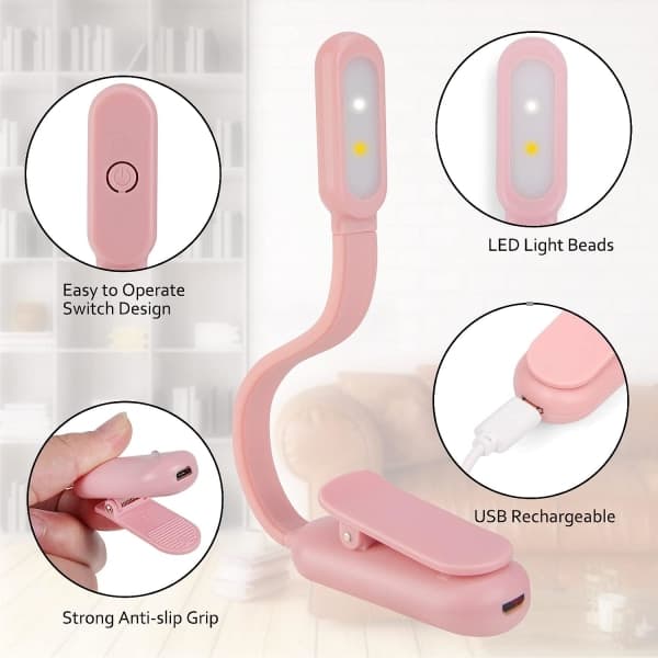 Leselampe, leselampe USB oppladbar klipslampe, 3 Mo