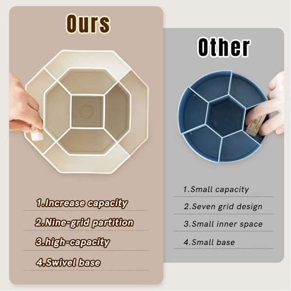 Penholder, skrivebordsopbevaring, stor kapacitet 360° roterbar beige