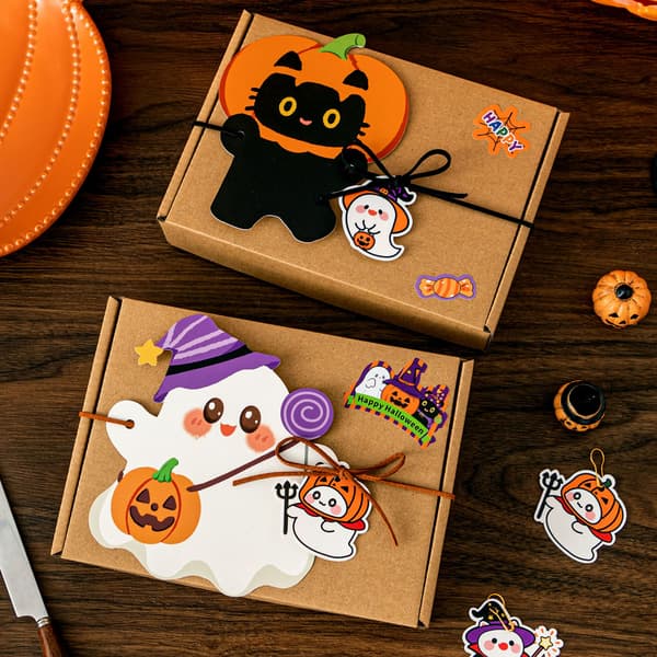 Halloween gavemærker og DIY dekorationskort med snor, græskar spøgelse sorte katte designs Pumpkin 10pcs
