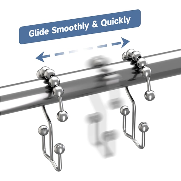 Duschdraperi Krokar Ringar, Rostfri Metall Dubbla Glidande Duschkrokar för Badrum Duschstänger Gardiner, Set med 12 Krokar - Krom