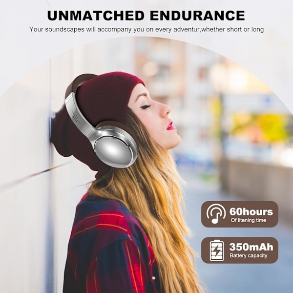 Melunvaimentavat kuulokkeet, langattomat yli korvan Bluetooth-kuulokkeet 60H toistonaika