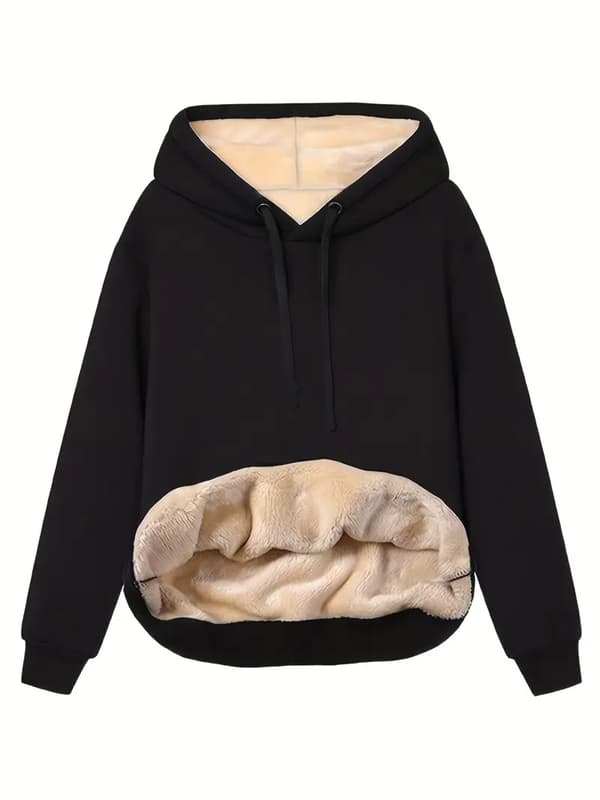 Solid Kangaroo Pocket Hættetrøje, Casual Langærmet Hættetrøje Til Efterår & Vinter, Dametøj sort{hw} black 3XL