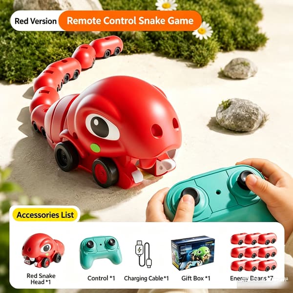 RC Ormjakt Leksaksset, Magnetiskt Sväljande Billek, Fjärrkontroll Interaktiv Barnleksak [Red]