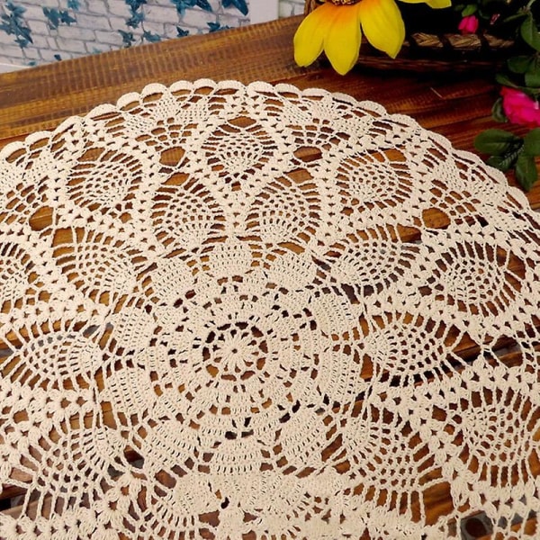 60 cm bomull handvirkad rund spets ihålig duköverdrag Vit White 60 cm