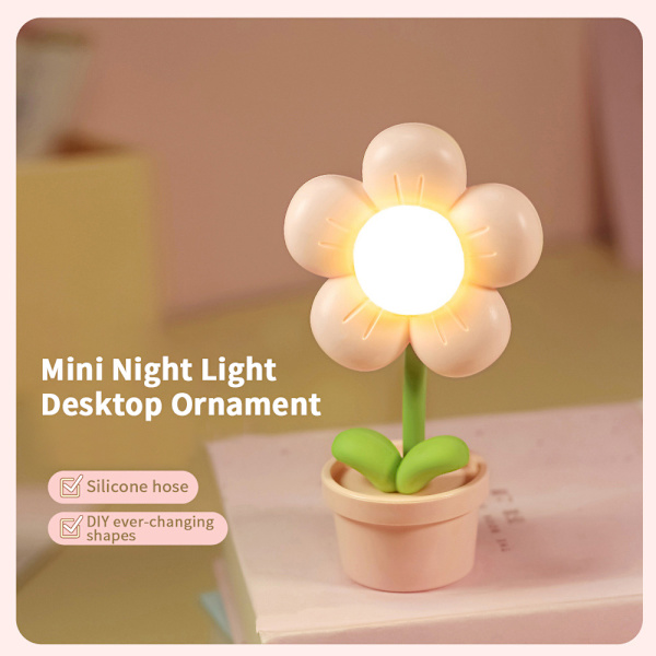1 stk. Kreativ sød blomst bordlampe - Perfekt mini seng lampe til soveværelse, børns natlys Yellow