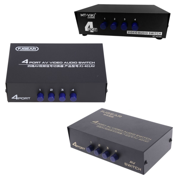 RCA-omkopplare 4 in 1 Out Komposit Video L/R Audio Väljare Box för DVD STB Play