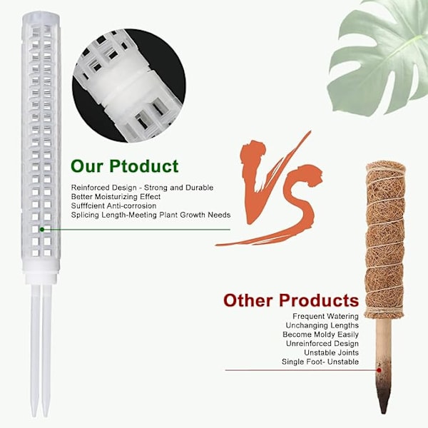 Mosstokke til Monstera-planter, 15,6\" Plast Stakbare Mosstokke