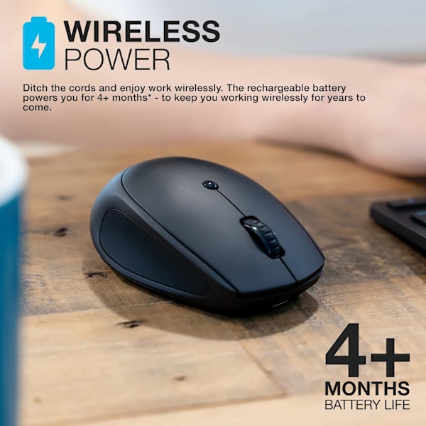 Bluetooth Mus, Genopladelig Trådløs Mus - Tri-Mode (BT 5.0/5.0/2.4Ghz) med USB-Dongle, Ergonomisk, Multi-Enhed Lydløs Mus