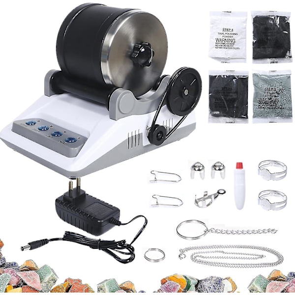 Stentrumlare Set, Professionell Stenkopp Set, Poleringstrumlare, Stentrumlare, Stenkvarn, 7 Dagars Timer, 4 Poleringspulver