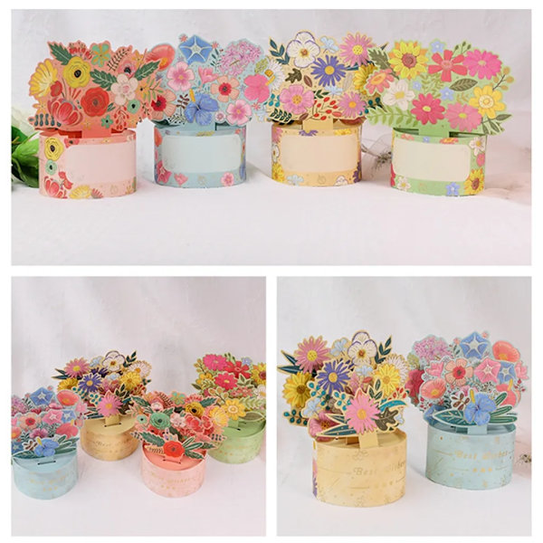 3D-kort Blomsterkurv med Blomster til Kvinder, Kone, Kæreste og Mor - Håndlavede Mors Dags Hilsner Gule