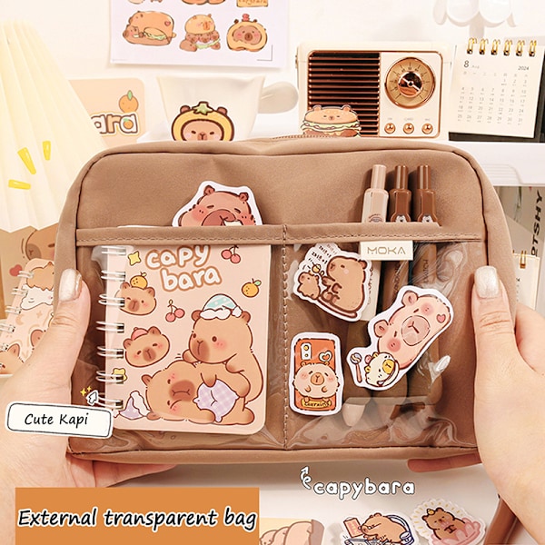 Kawaii Capybara Pennfodral Kosmetisk Väska Kontorsmaterial one size