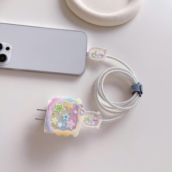 Sød DIY Kabelbeskytter, Kompatibel med iPhone 20W USB-C Strømadapter og Lightning Kabel