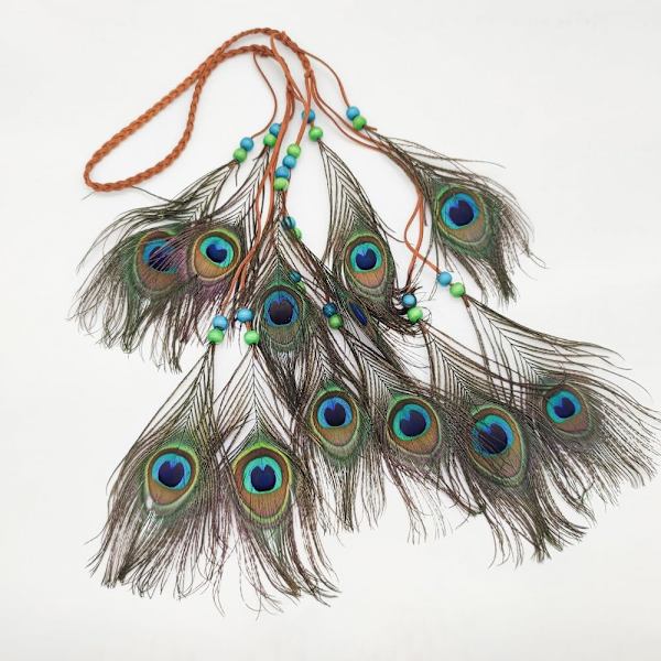 Fantasifull Klänning Boho Påfågel Fjädrar Hippie Pannband, Påfågel Kostym Dam Karneval Kostym, Påfågel Fjäder Hår Tillbehör