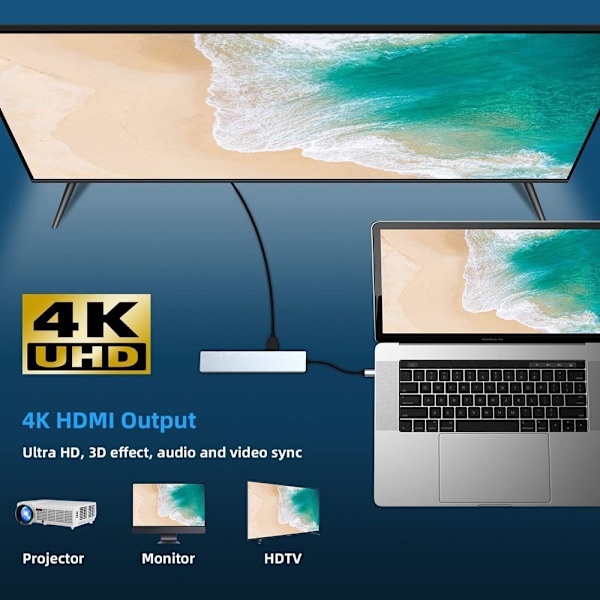 8 i 1 USB HUB Type-C Splitter 4K HDMI PD Laddningsdocka USB 3.0