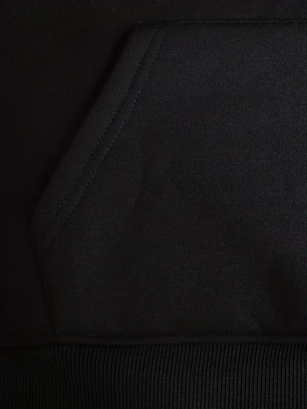 Solid Kangaroo Pocket Hettegenser, Casual Langermet Hettegenser For Høst & Vinter, Dameklær svart{hw} black 3XL